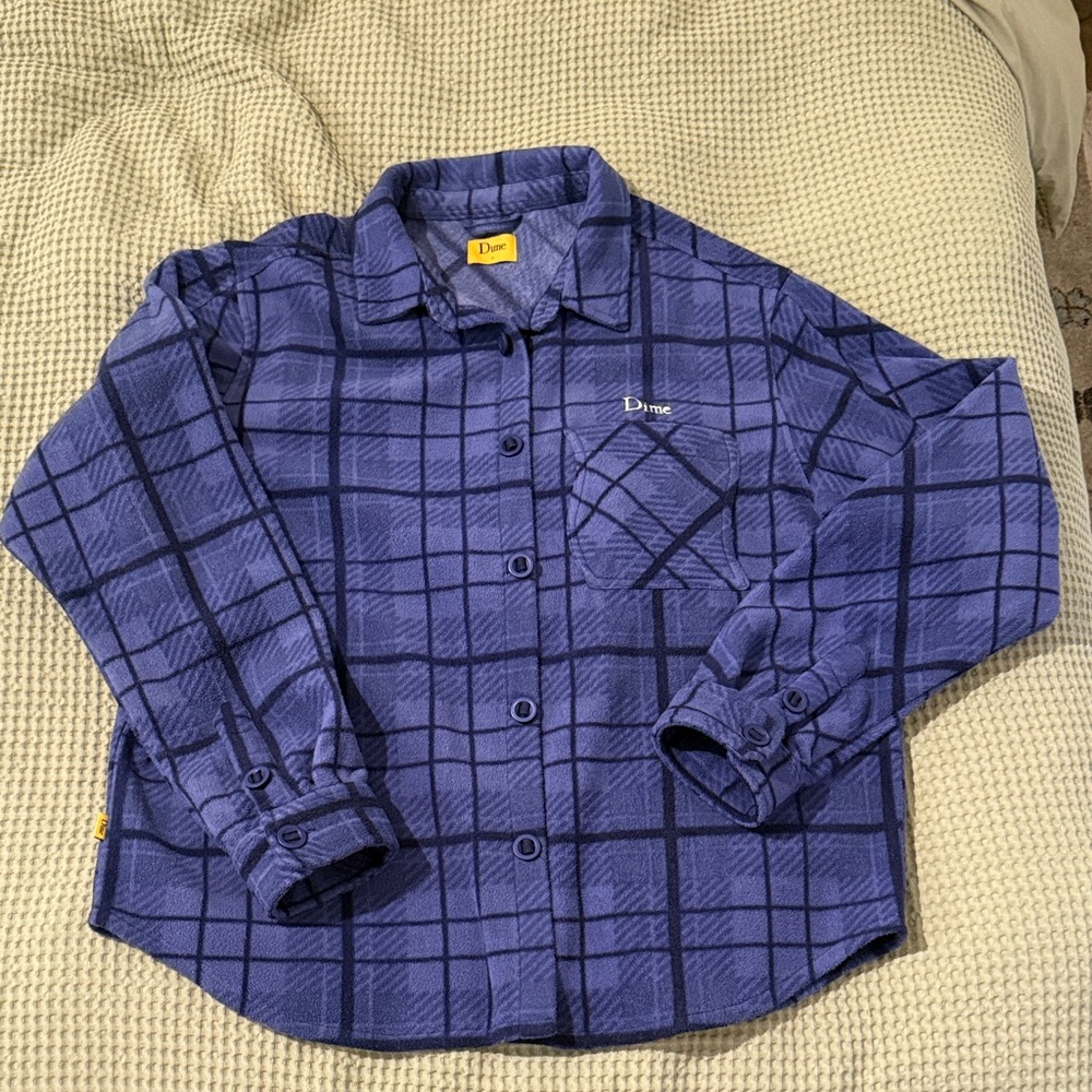 Dime Blue Plaid Fleece Button Down Shirt